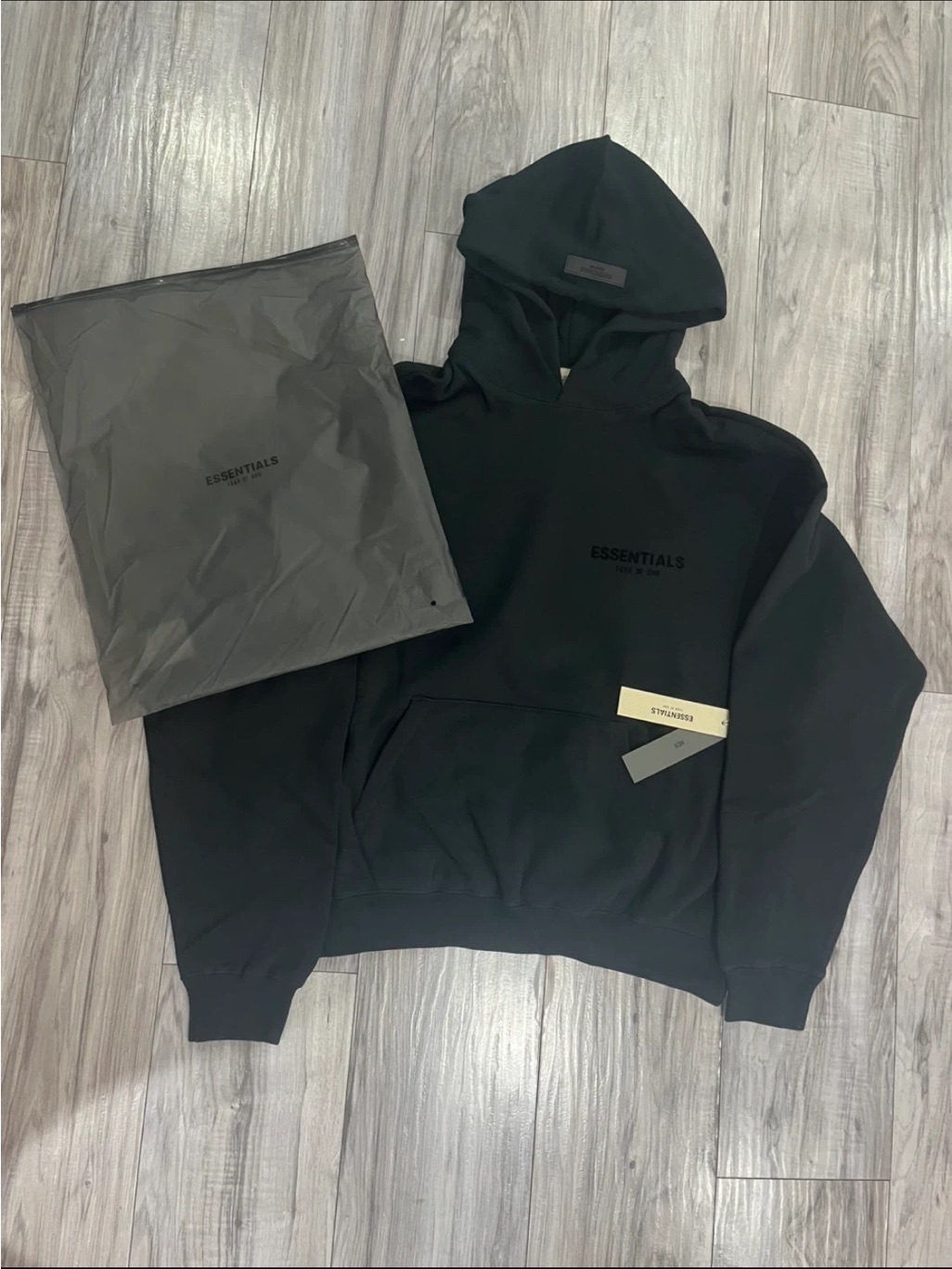 New Essentials Black Pullover Hoodie With Dust Bag